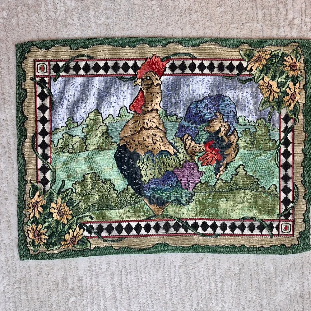 Tapestry Tassel Rooster Table Runner & 4 Placemats